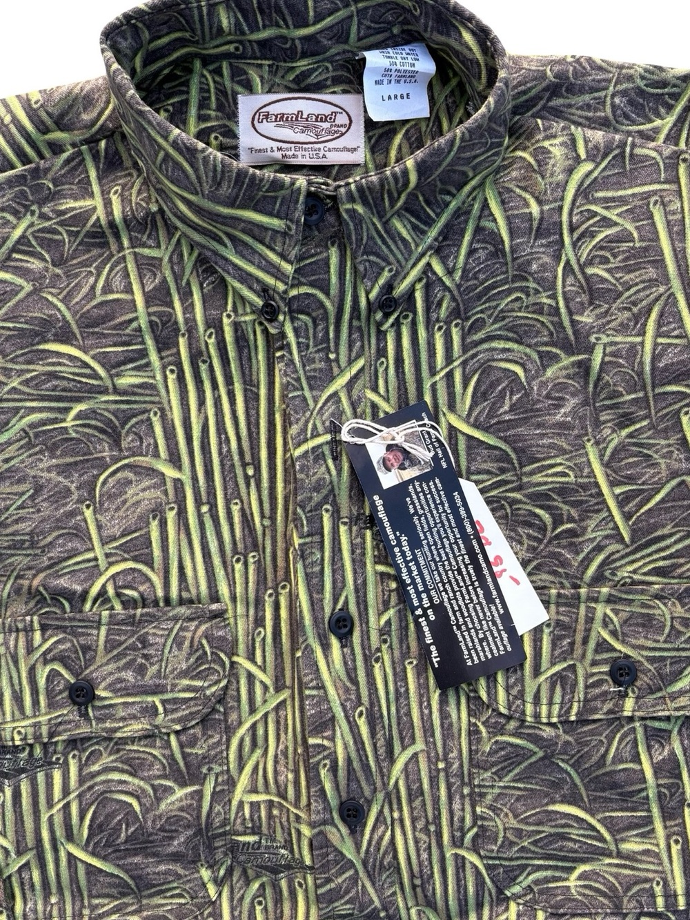 VTG Farmland Cornfield Camouflage Large Long Sleeve Shirt USA Made Waterfowl